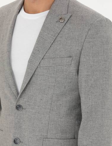 Gri Slim Fit Yün Karışımlı Takım Elbise