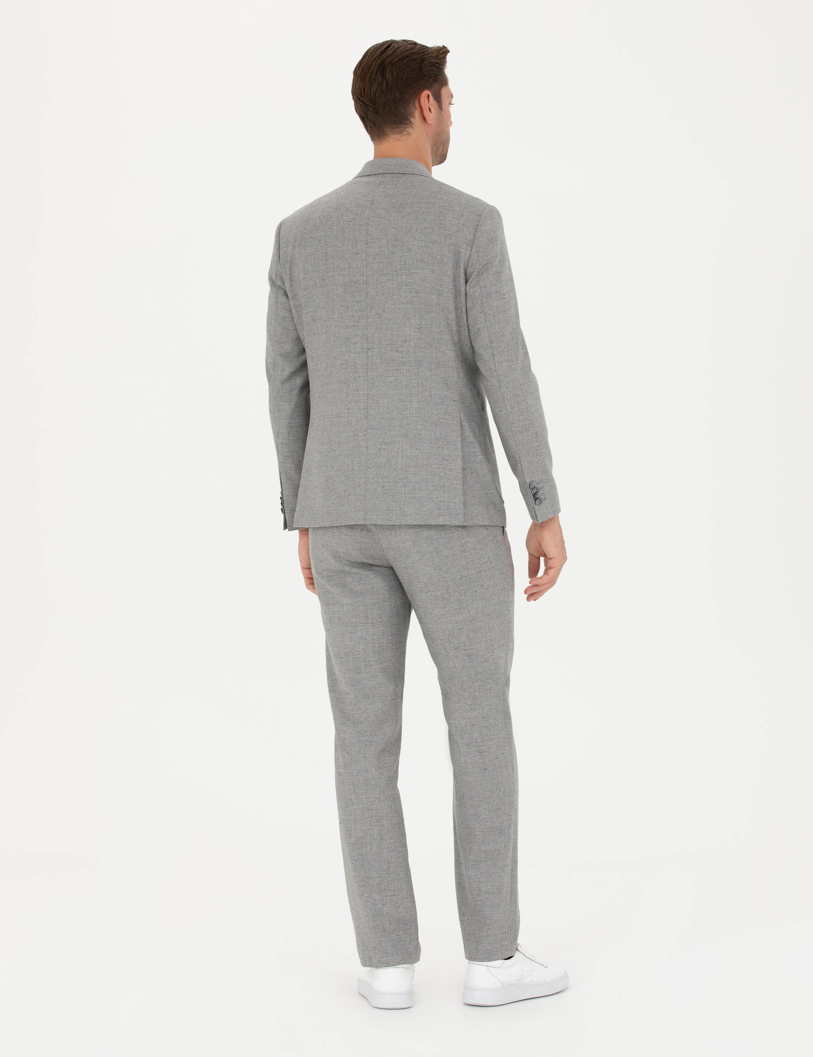 Gri Slim Fit Yün Karışımlı Takım Elbise