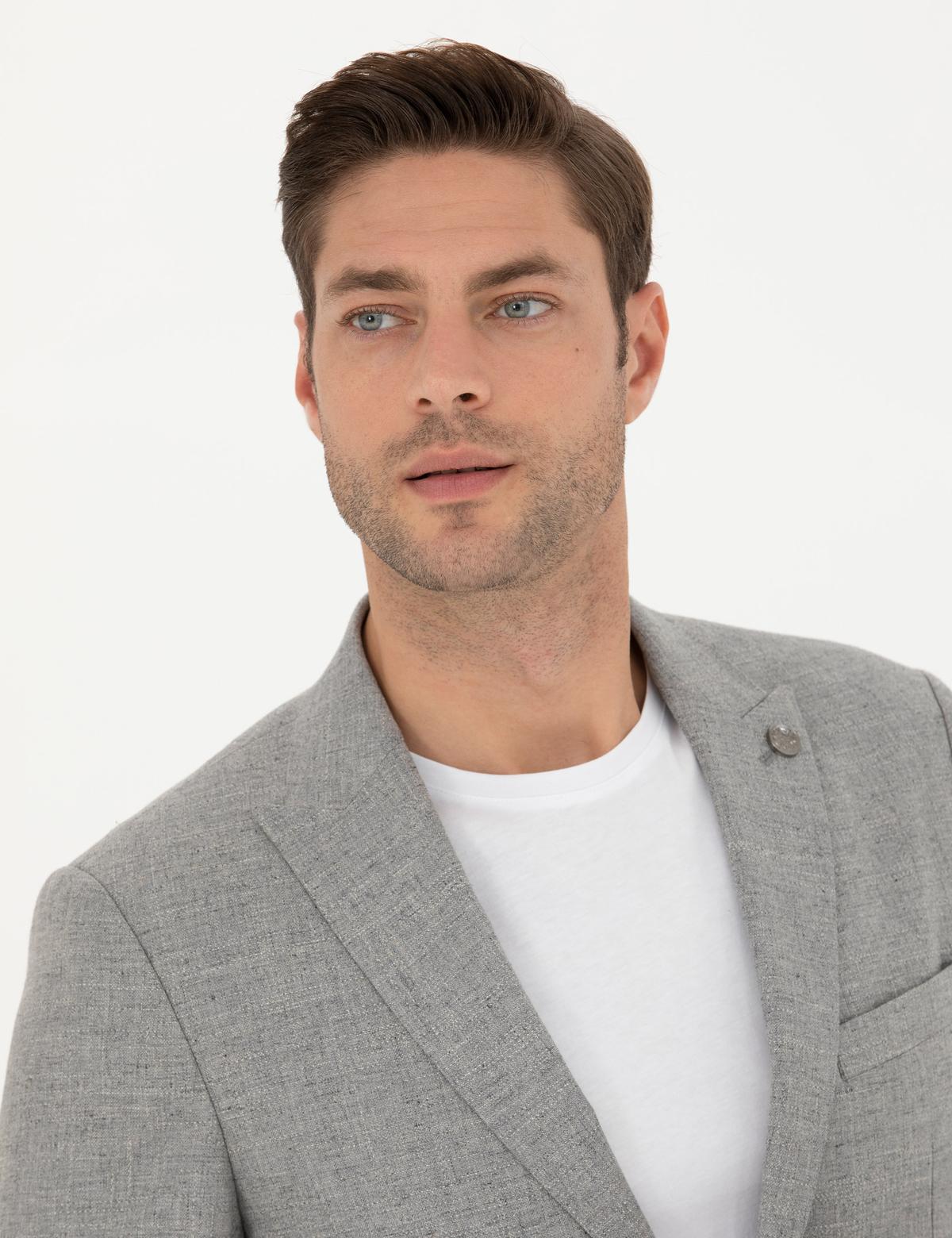 Gri Slim Fit Yün Karışımlı Takım Elbise - 50273542053