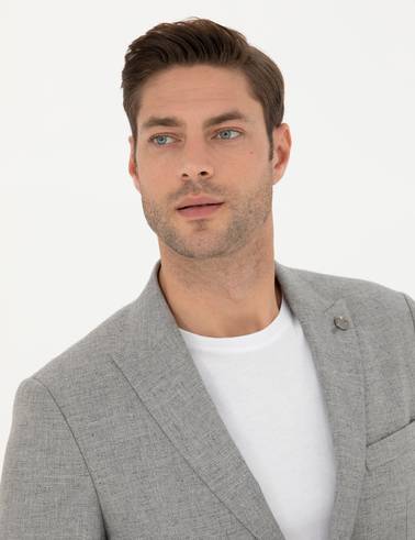 Gri Slim Fit Yün Karışımlı Takım Elbise