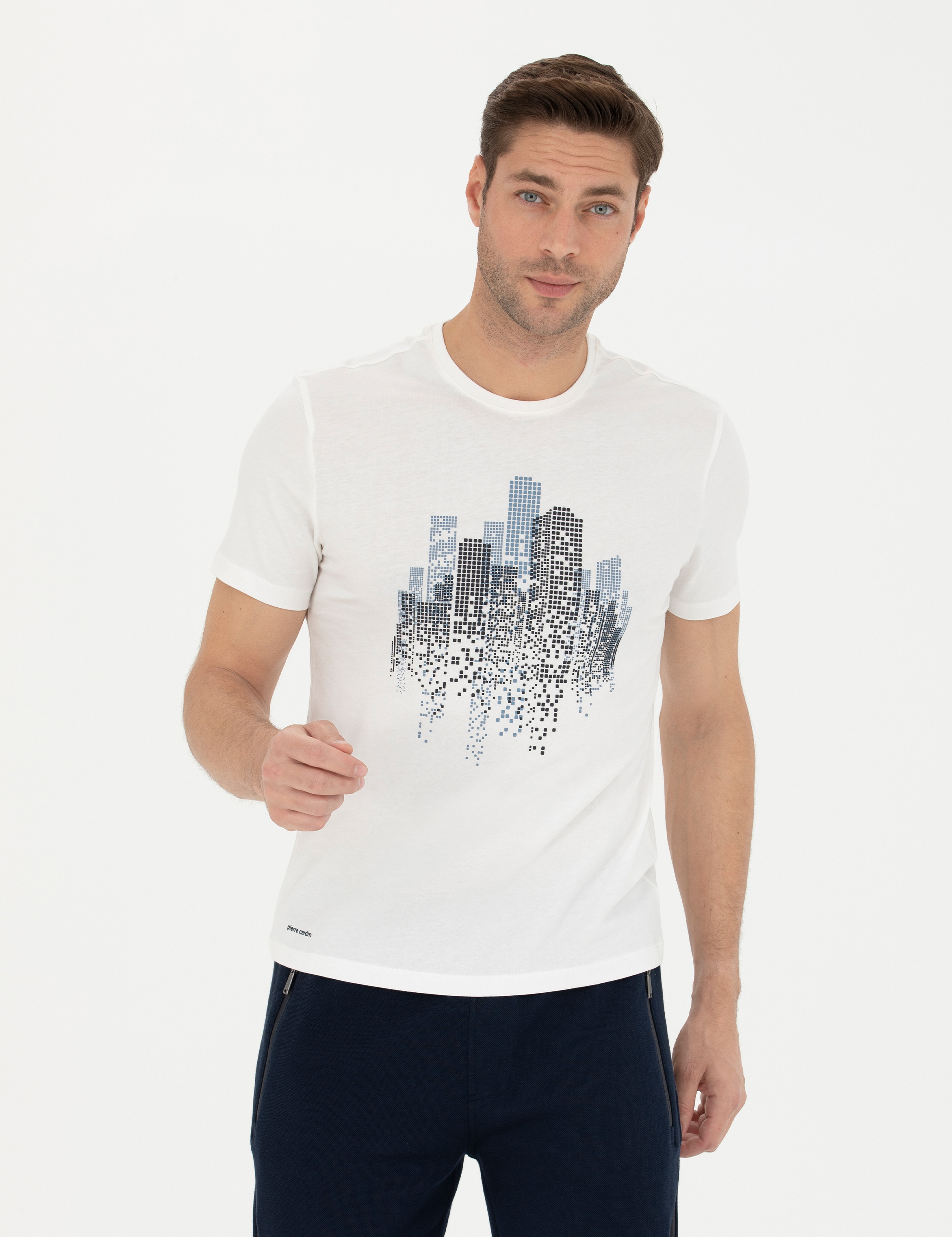 Ekru Slim Fit Tişört - Image 1