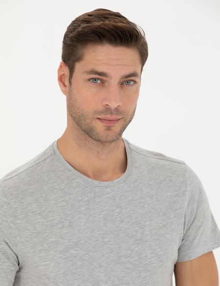 Açık Gri Melanj Slim Fit Basic Tişört - 50289335108