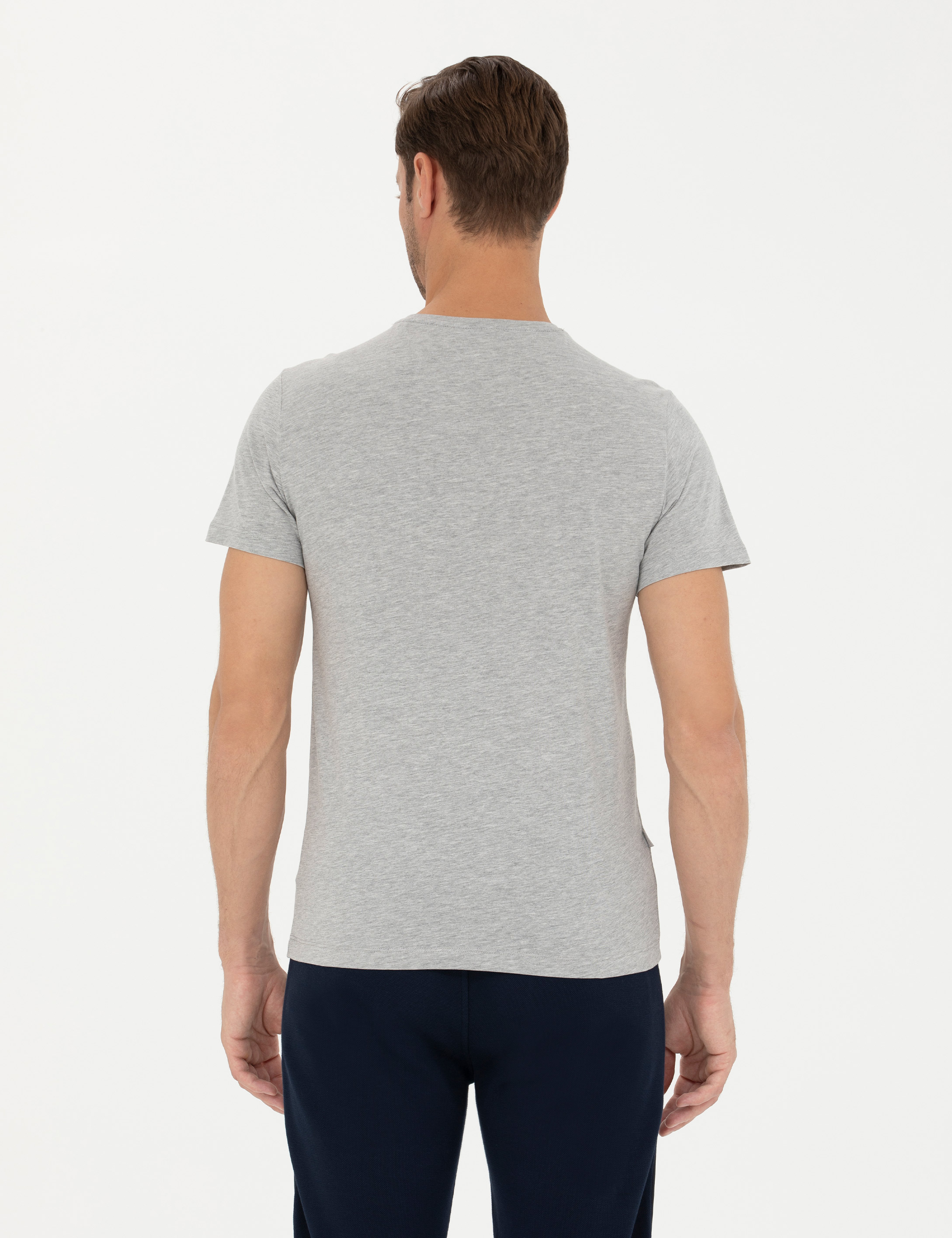 Açık Gri Melanj Slim Fit Basic Tişört - Image 5