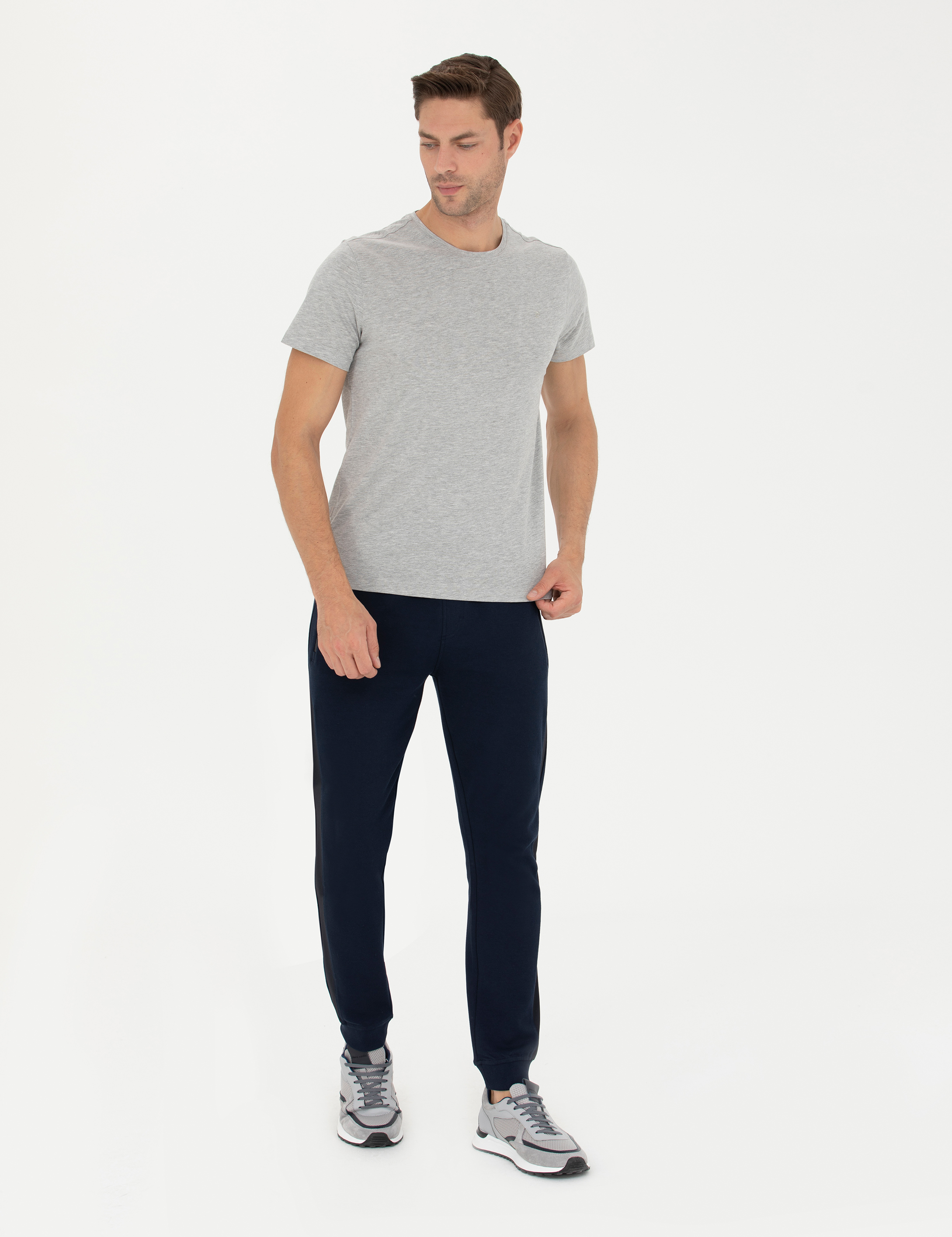 Açık Gri Melanj Slim Fit Basic Tişört - Image 4