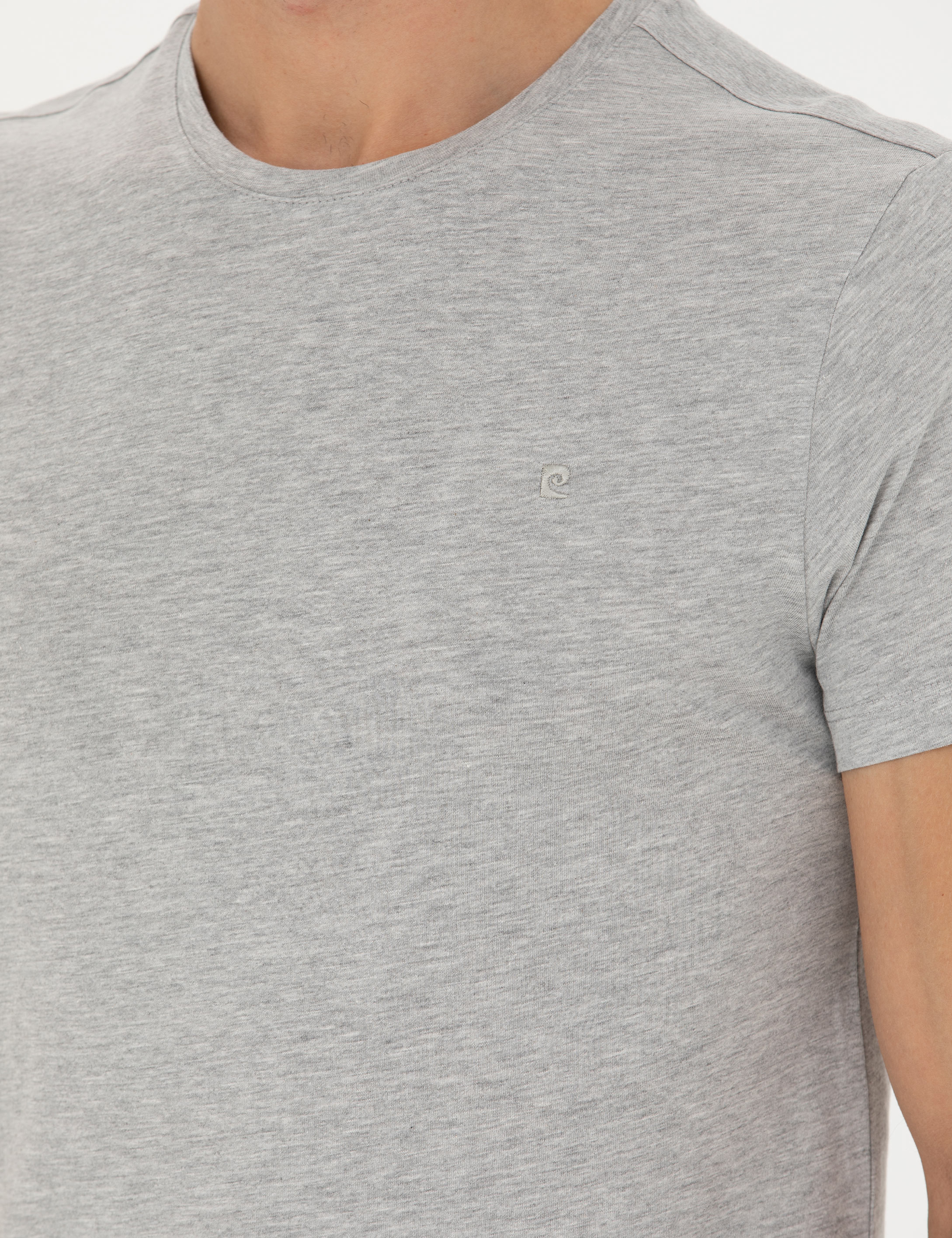 Açık Gri Melanj Slim Fit Basic Tişört - Image 7