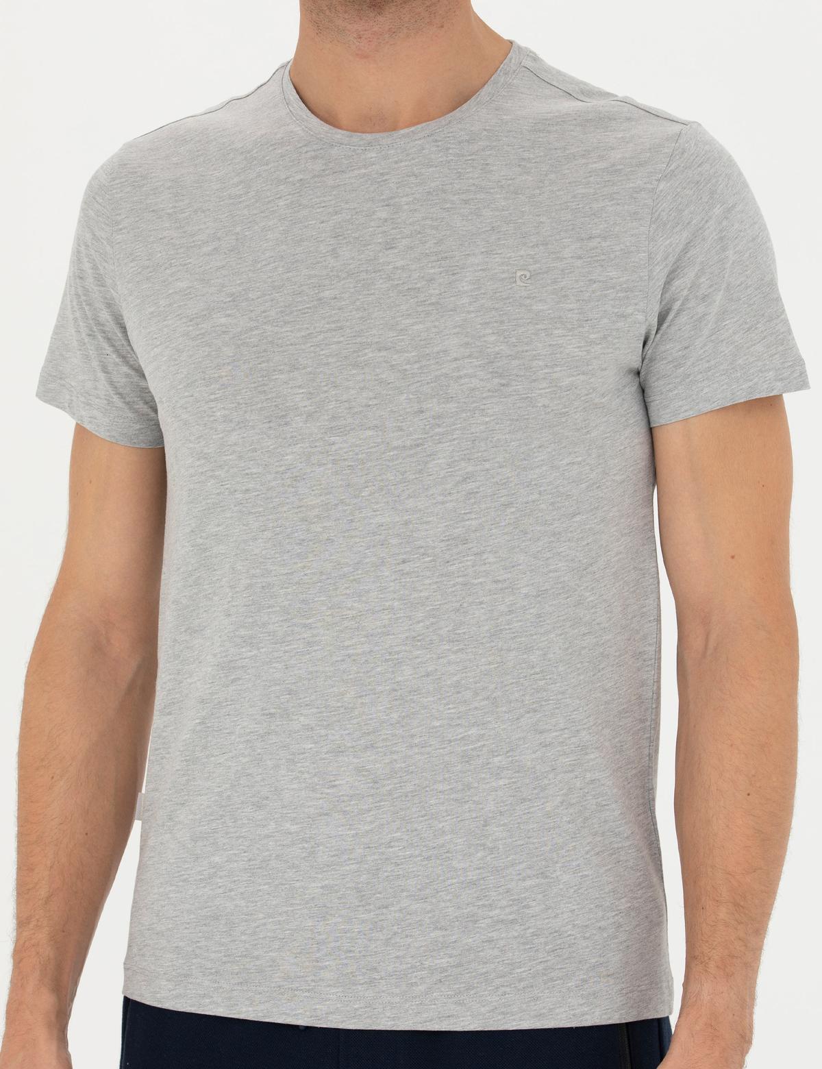 Açık Gri Melanj Slim Fit Basic Tişört - 50289335108