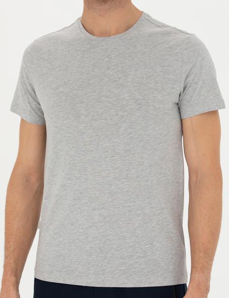 Açık Gri Melanj Slim Fit Basic Tişört - 50289335108