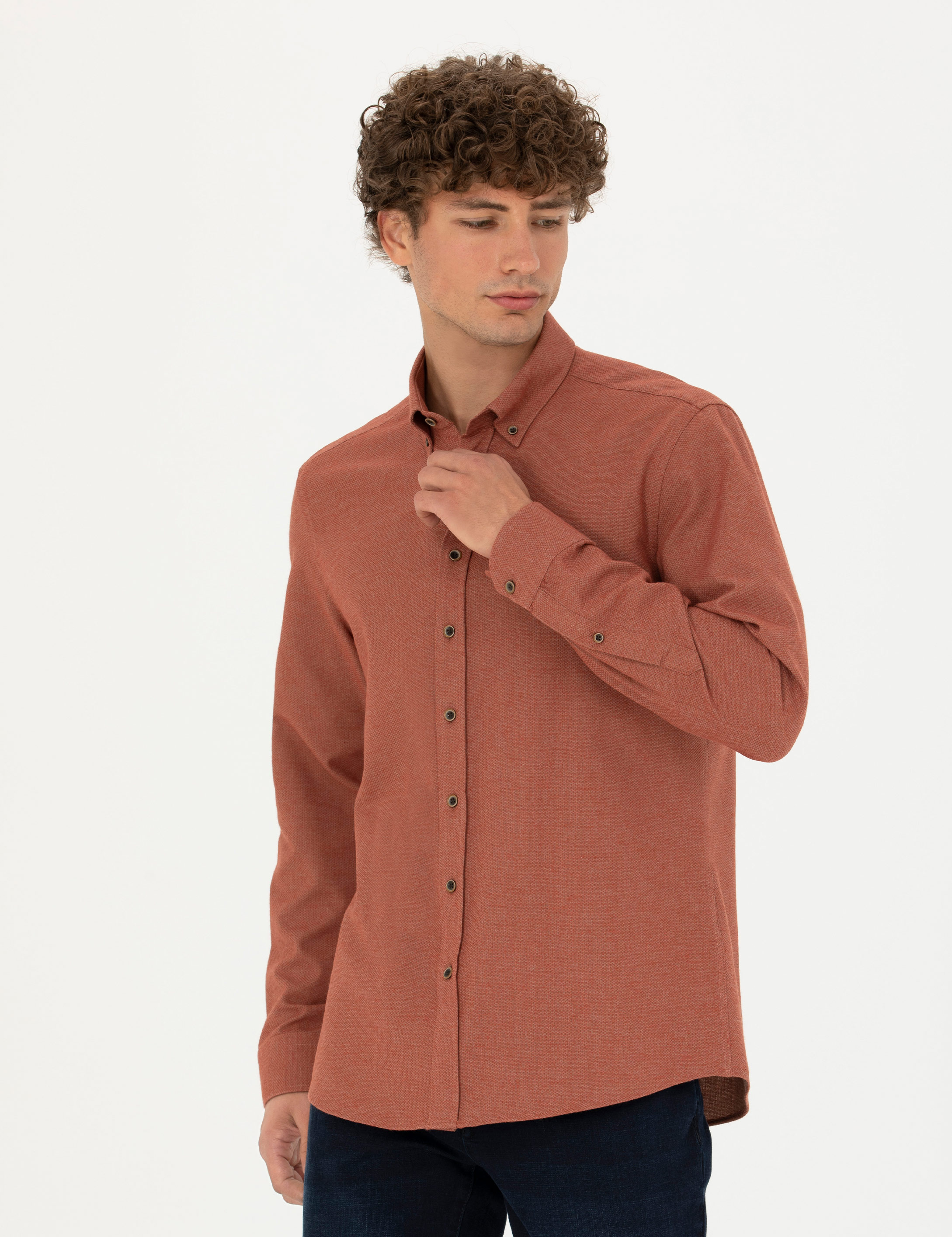 Pierre Cardin Kiremit Slim Fit Uzun Kollu Gömlek görsel 3