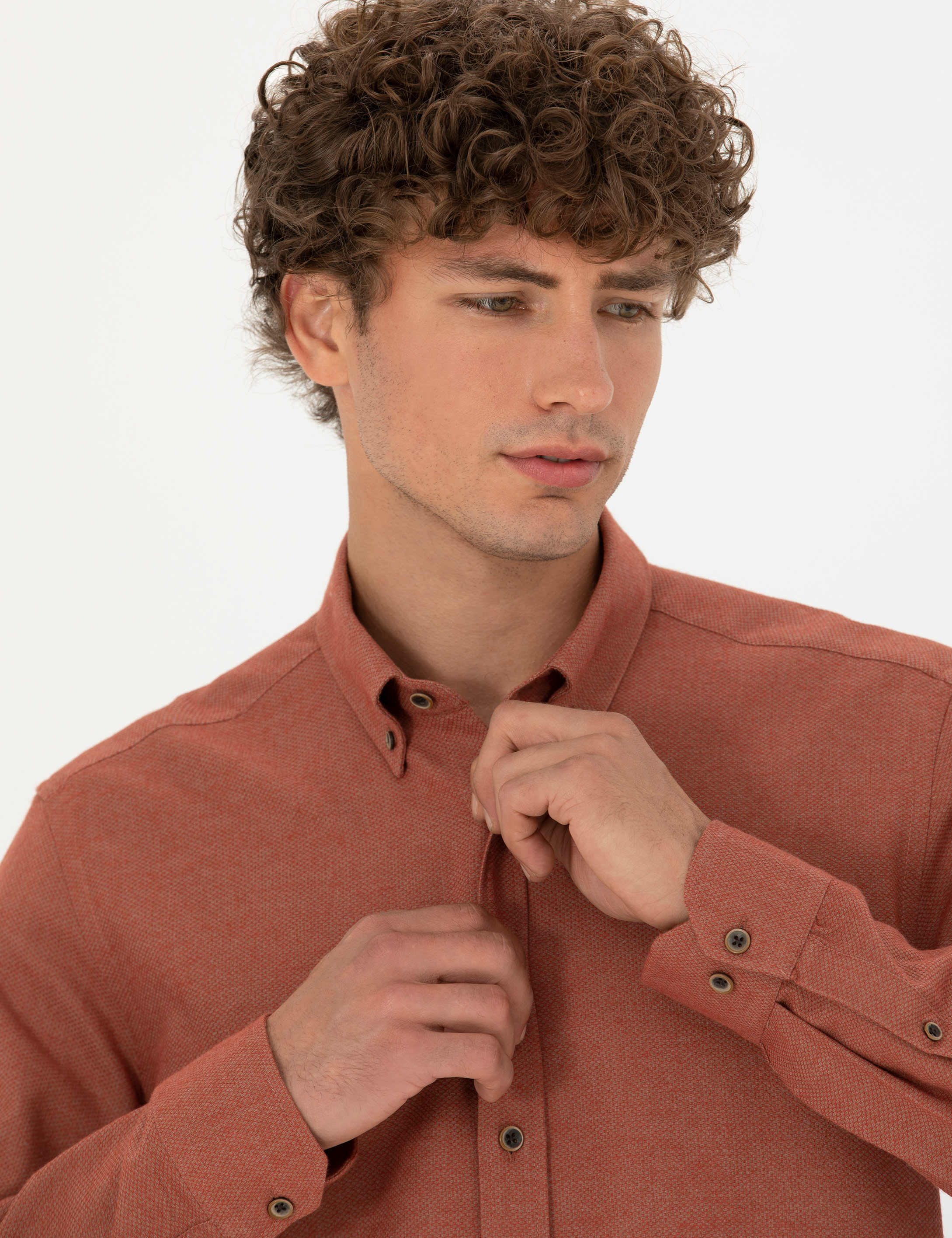 Pierre Cardin Kiremit Slim Fit Uzun Kollu Gömlek görsel 2
