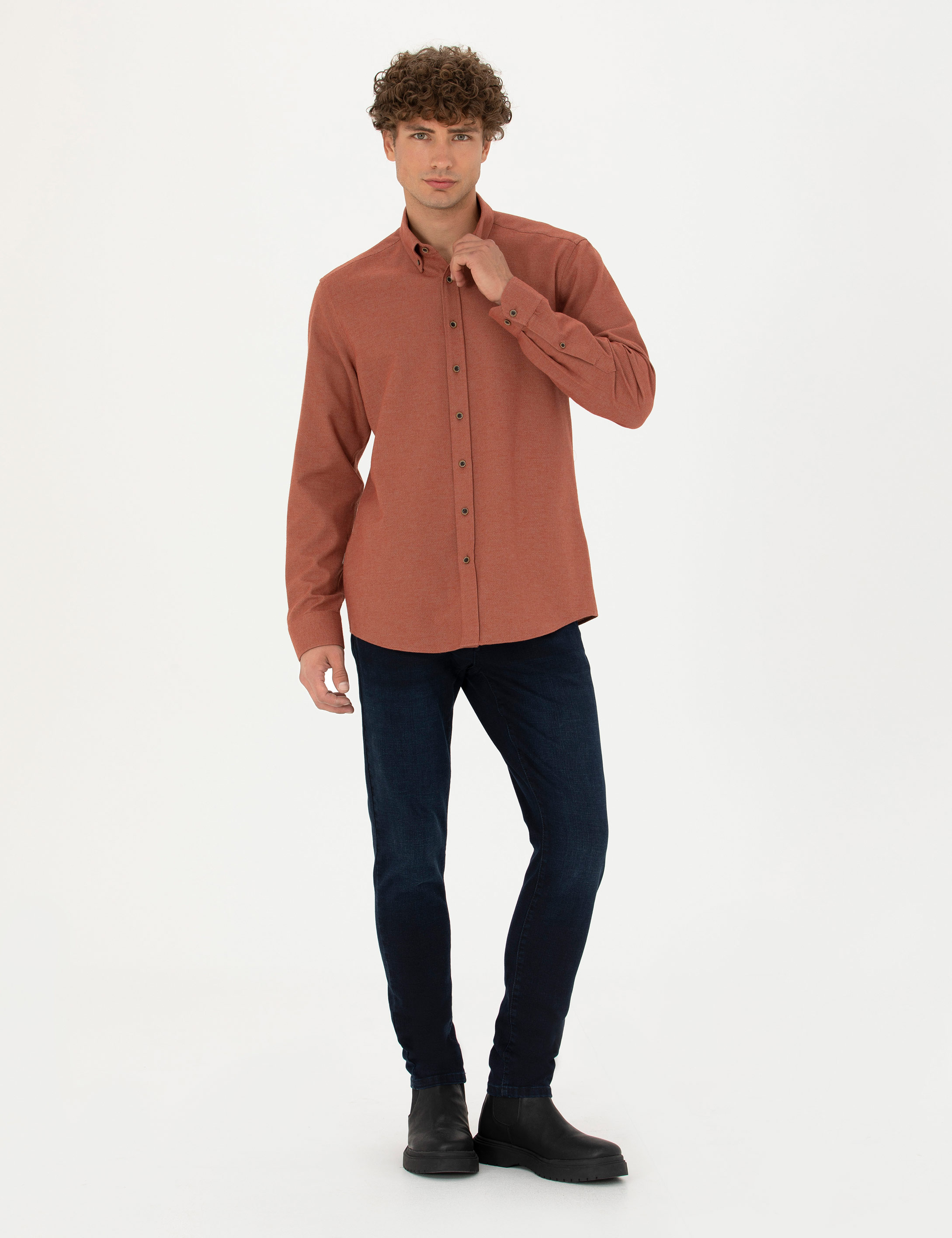 Pierre Cardin Kiremit Slim Fit Uzun Kollu Gömlek görsel 4