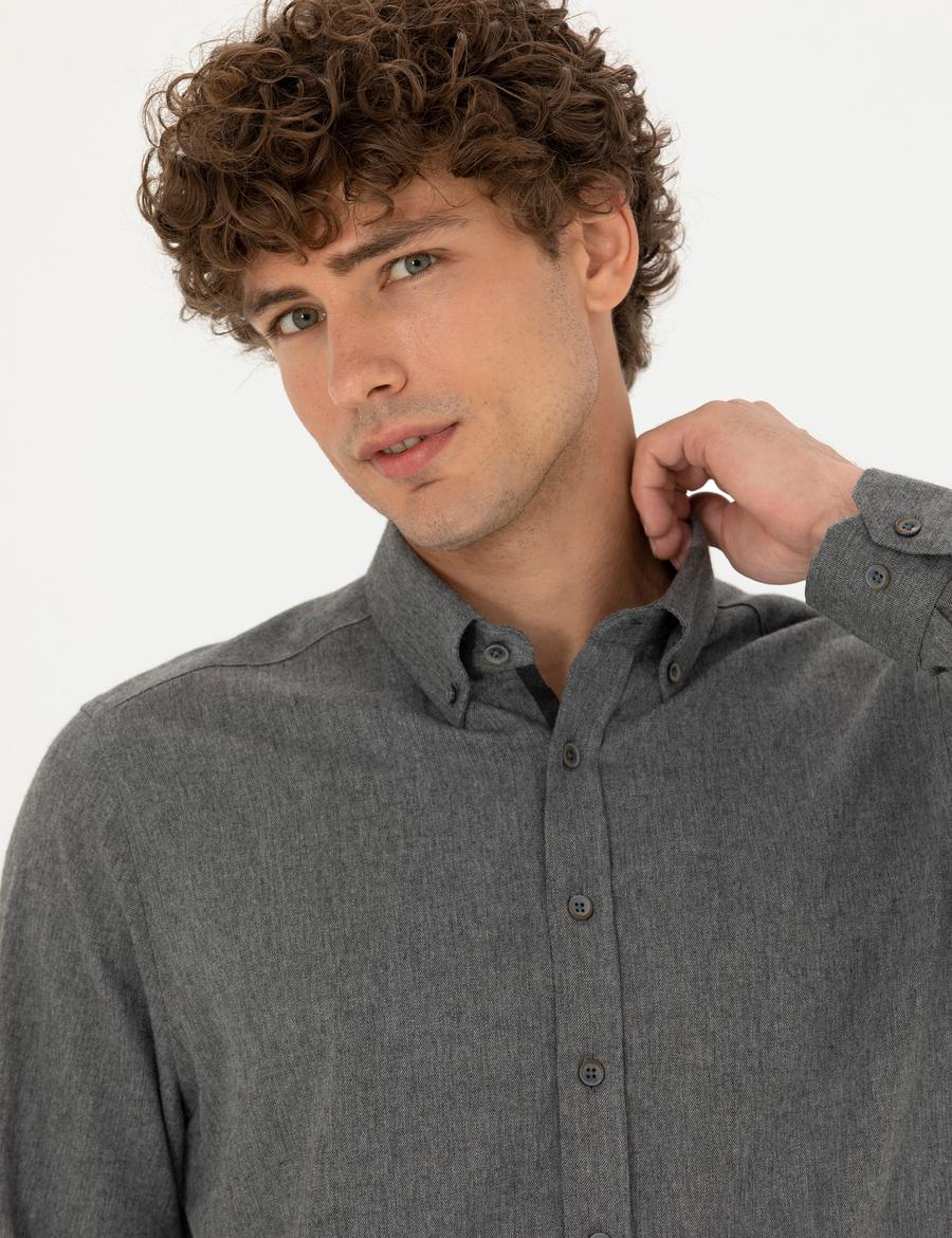 Gri Regular Fit Uzun Kollu Gömlek