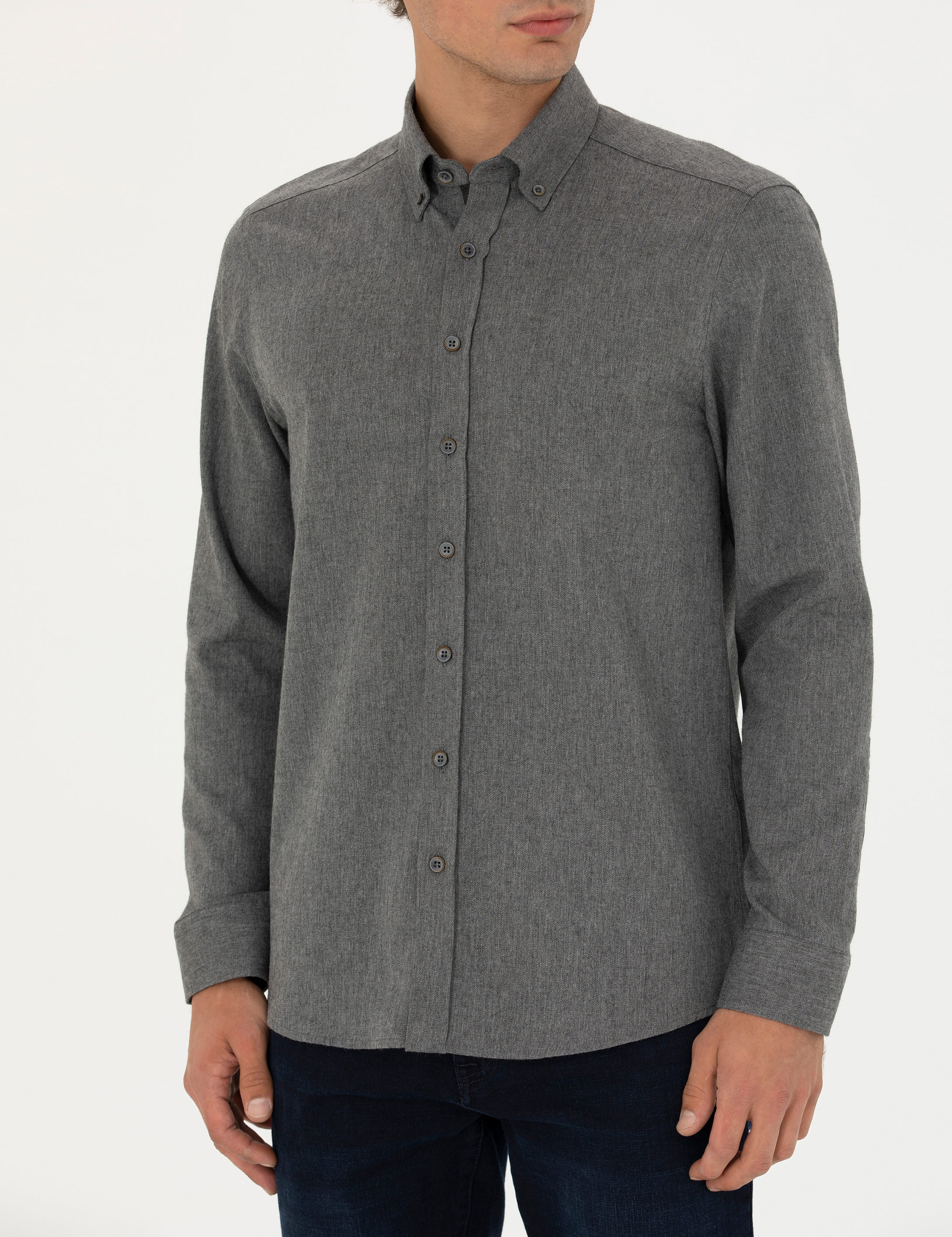 Gri Regular Fit Uzun Kollu Gömlek - Image 5