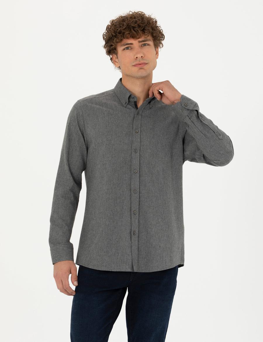 Gri Regular Fit Uzun Kollu Gömlek