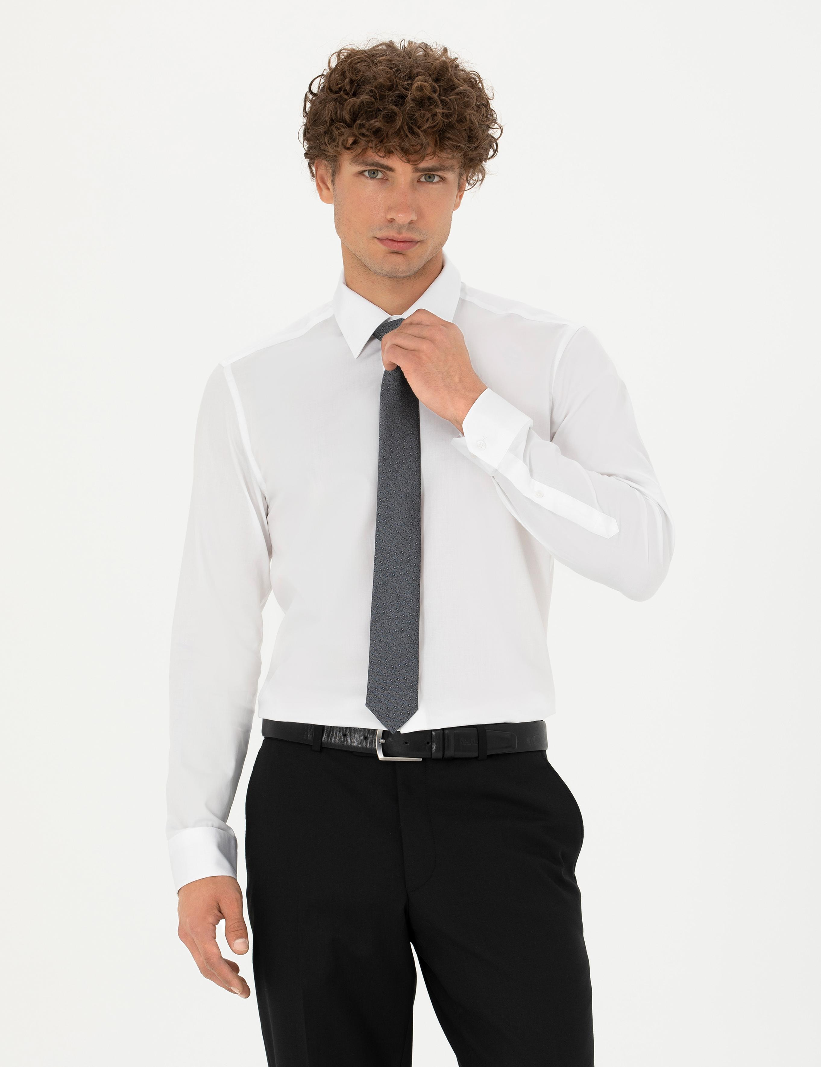 Beyaz Slim Fit Uzun Kollu Gömlek