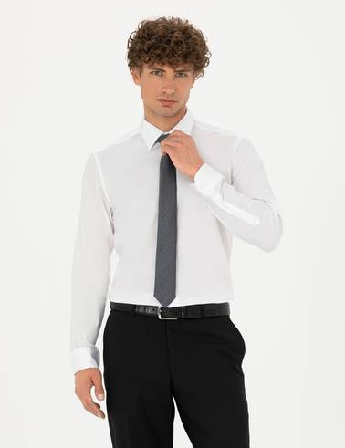 Beyaz Slim Fit Uzun Kollu Gömlek