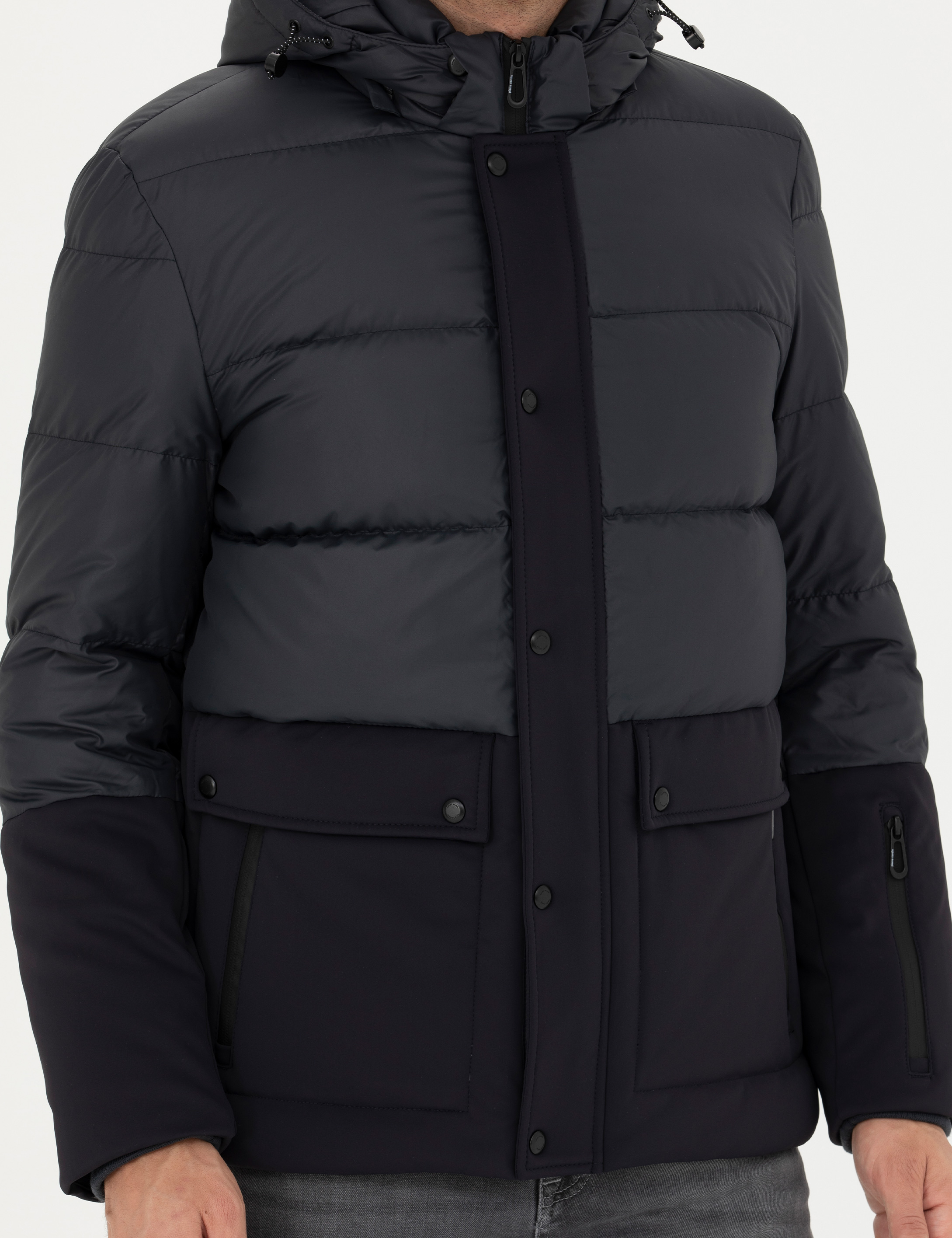 Pierre Cardin Lacivert Kapüşonlu Kapitone Spor Cepli Mont görsel 6