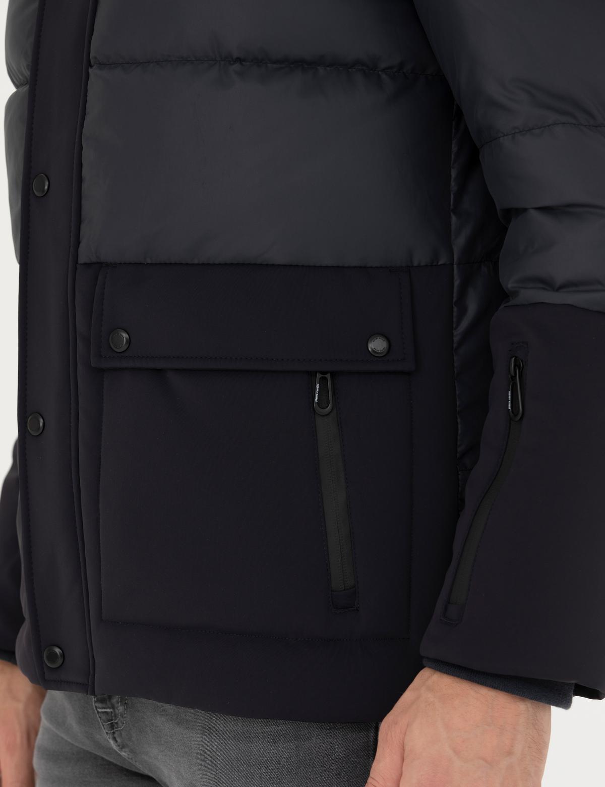 Lacivert Kapüşonlu Kapitone Spor Cepli Mont - 50276298030