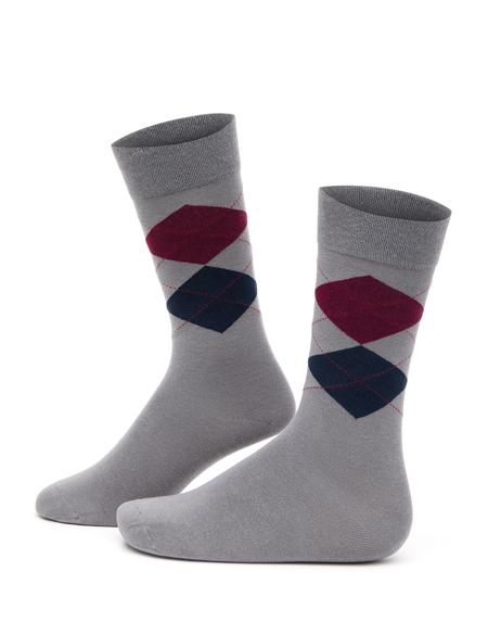 Erkek Bambu Karışımlı Gri Soket Desenli Çorap - 50280819002