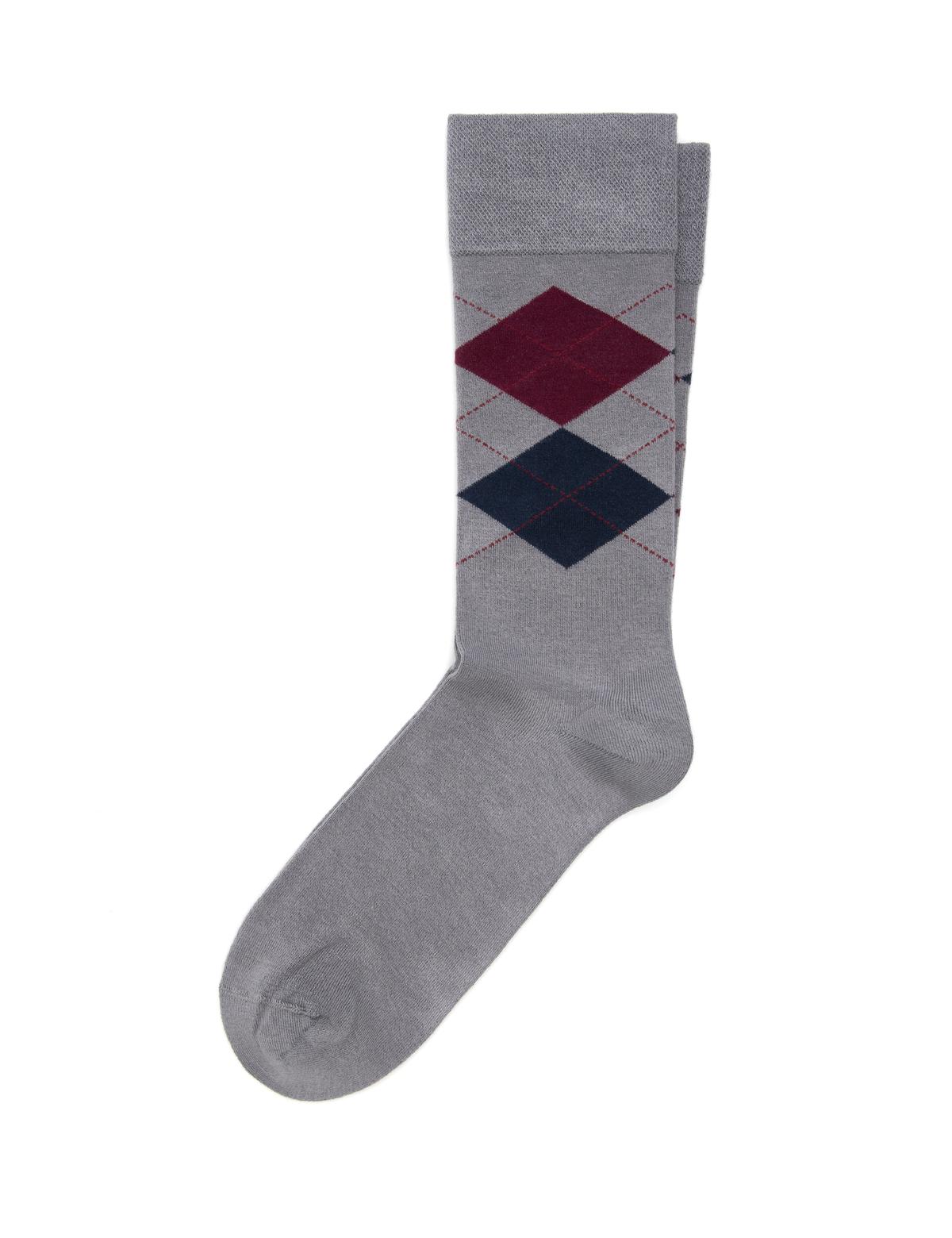 Erkek Bambu Karışımlı Gri Soket Desenli Çorap - 50280819002