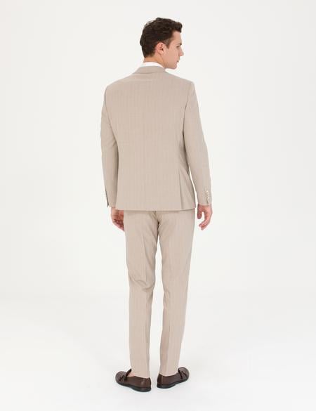 Bej Ekstra Slim Fit Çizgili Takım Elbise - 50277344041