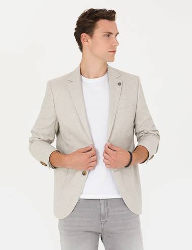 Bej Ex. Slim Fit Keten Karışımlı Blazer Ceket