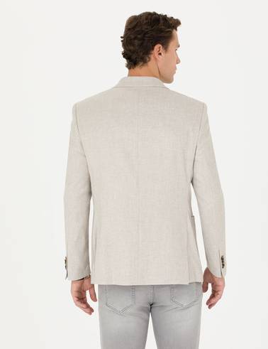 Bej Ex. Slim Fit Keten Karışımlı Blazer Ceket