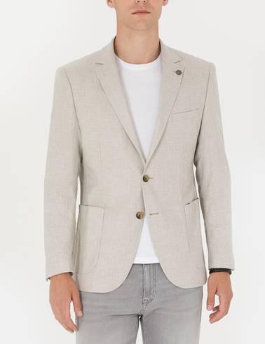 Bej Ex. Slim Fit Keten Karışımlı Blazer Ceket