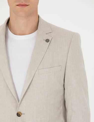 Bej Ex. Slim Fit Keten Karışımlı Blazer Ceket