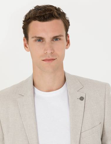 Bej Ex. Slim Fit Keten Karışımlı Blazer Ceket