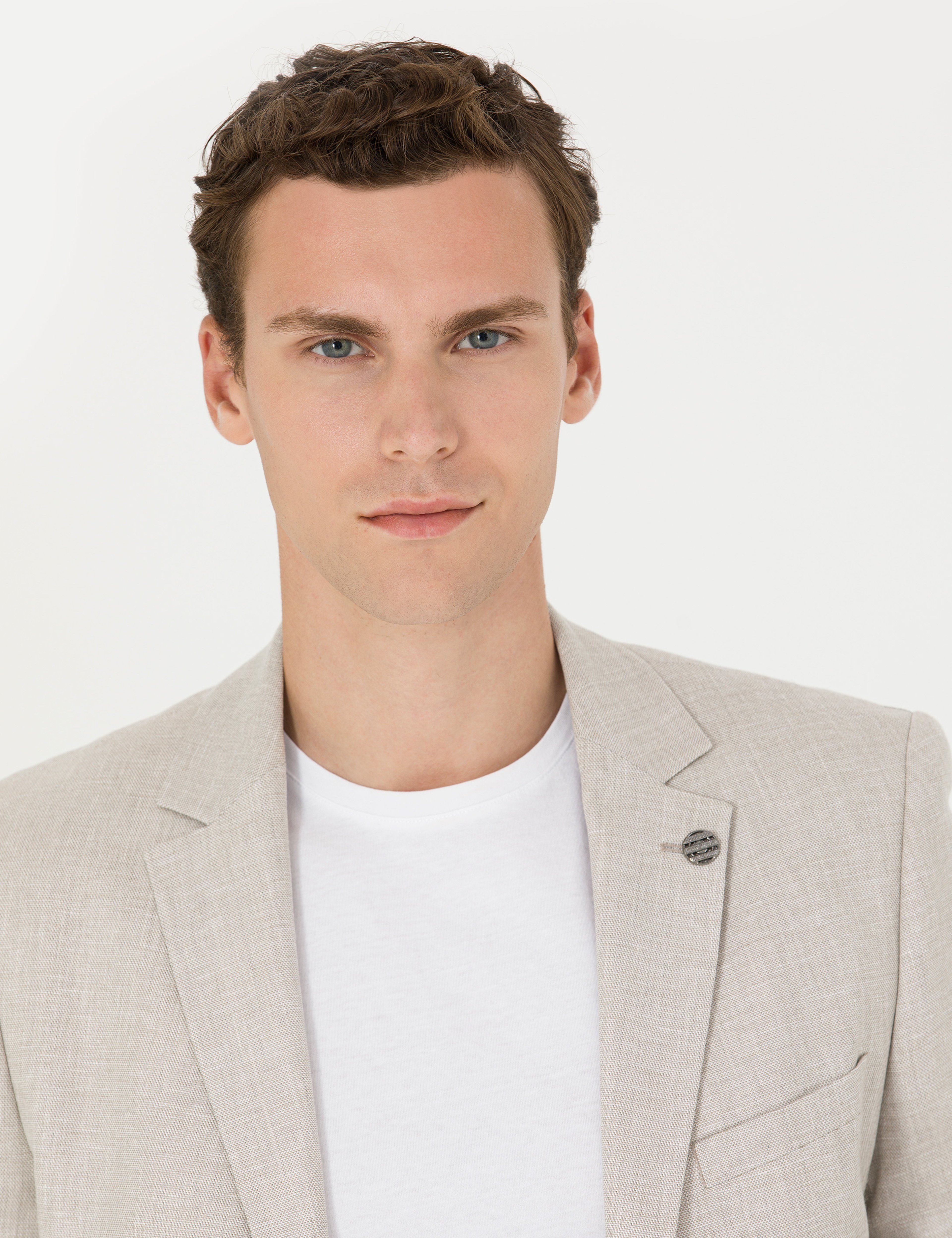 Bej Ex. Slim Fit Keten Karışımlı Blazer Ceket - Image 2