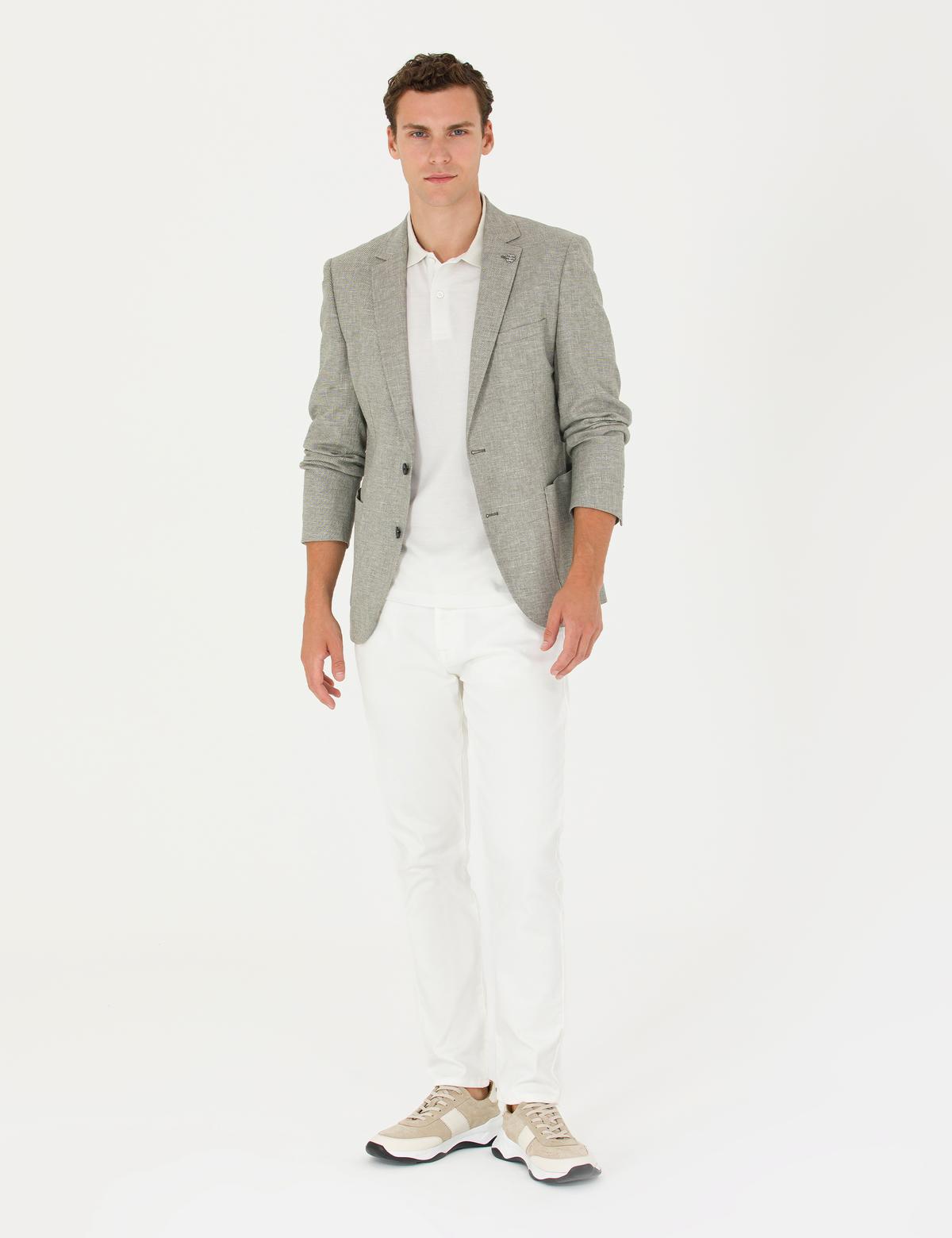 Haki Ex. Slim Fit Keten Karışımlı Blazer Ceket - 50277356044