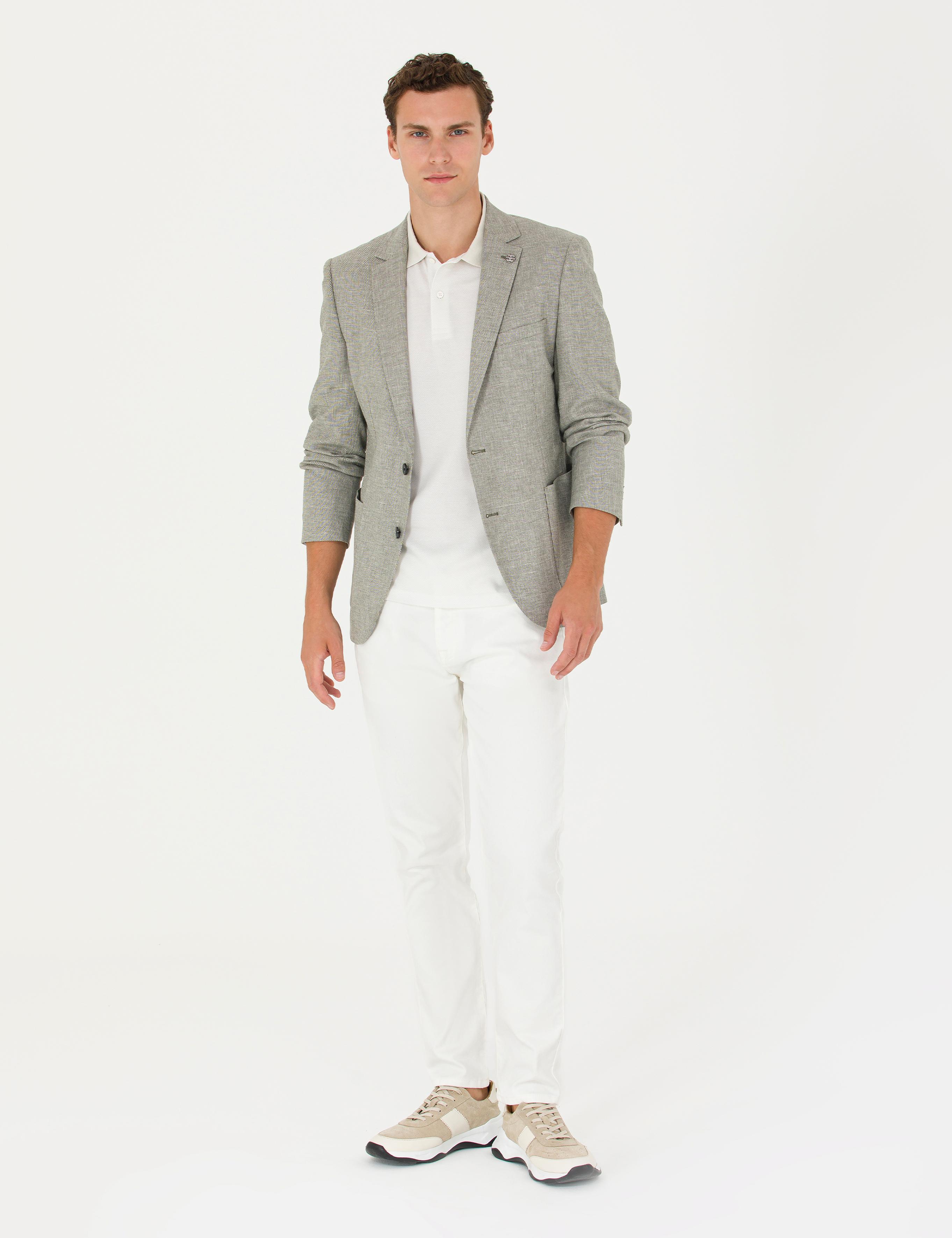 Haki Ex. Slim Fit Keten Karışımlı Blazer Ceket