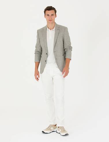 Haki Ex. Slim Fit Keten Karışımlı Blazer Ceket