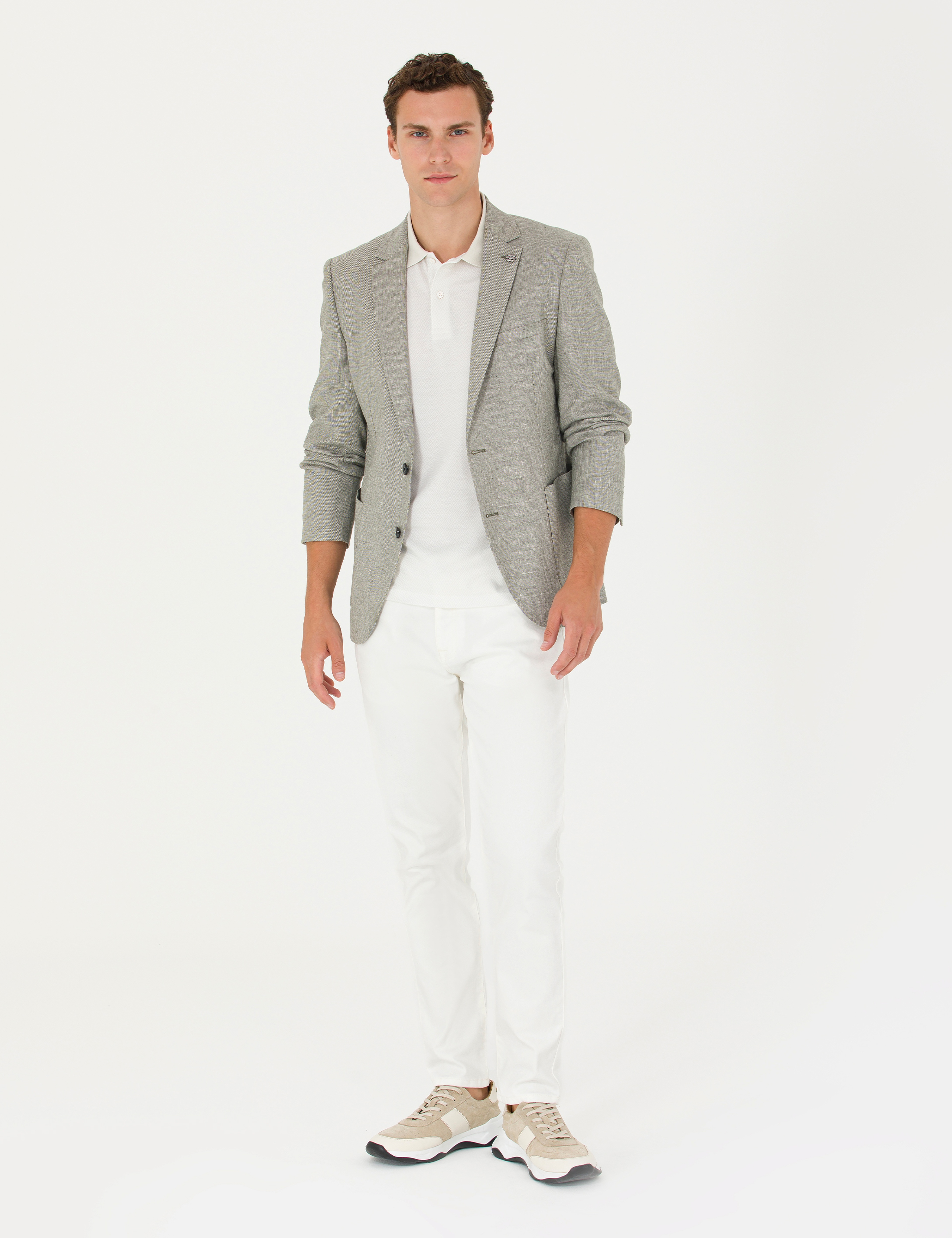Haki Ex. Slim Fit Keten Karışımlı Blazer Ceket