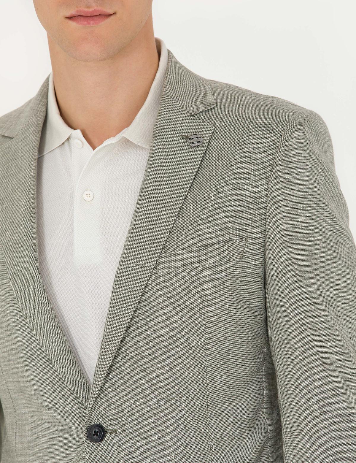 Haki Ex. Slim Fit Keten Karışımlı Blazer Ceket - 50277356044