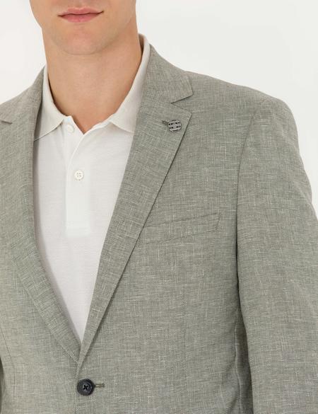 Haki Ex. Slim Fit Keten Karışımlı Blazer Ceket - 50277356044