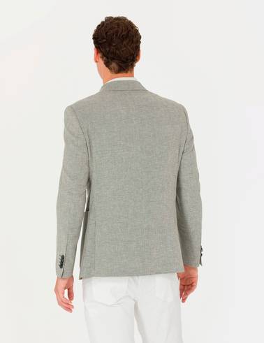 Haki Ex. Slim Fit Keten Karışımlı Blazer Ceket