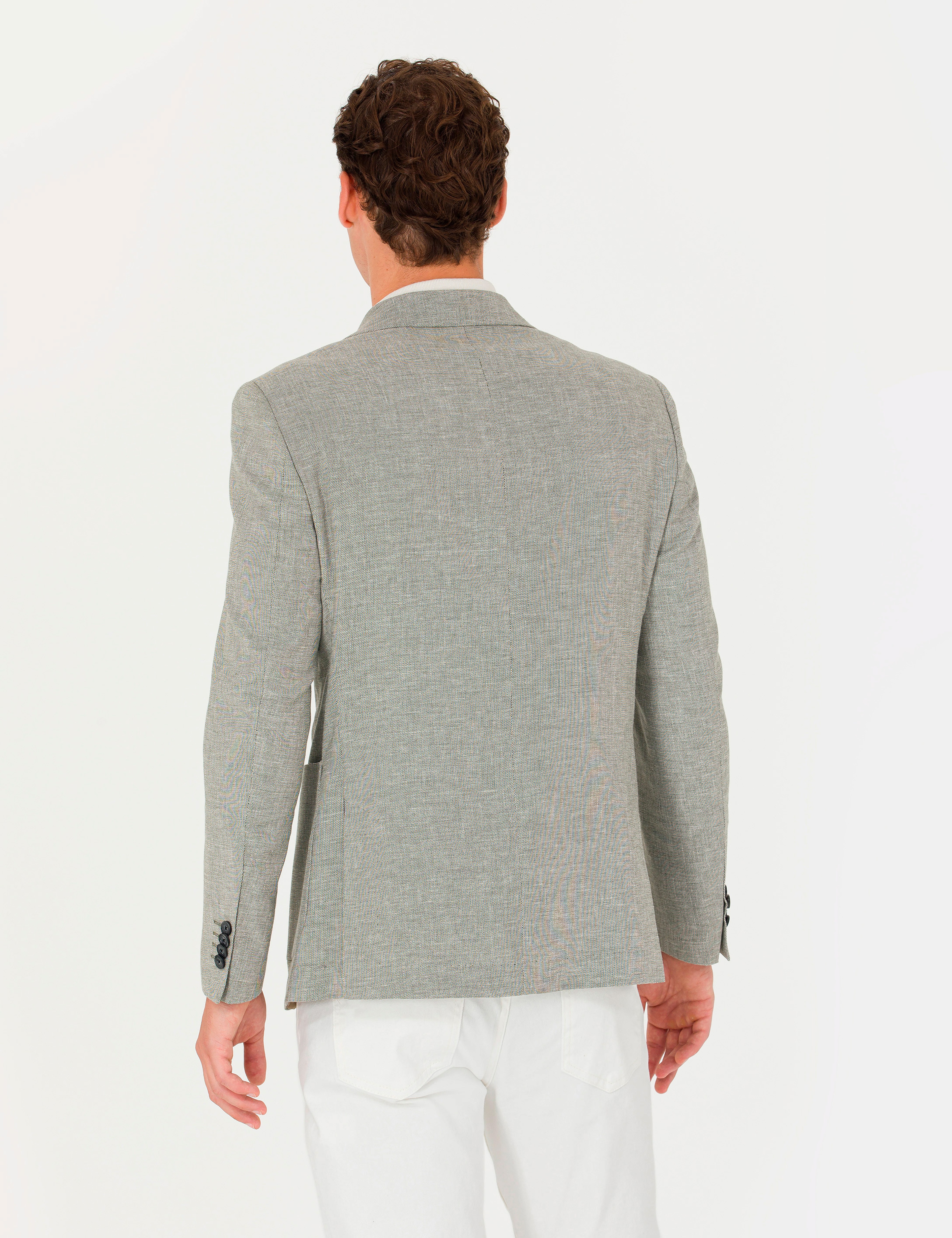 Haki Ex. Slim Fit Keten Karışımlı Blazer Ceket