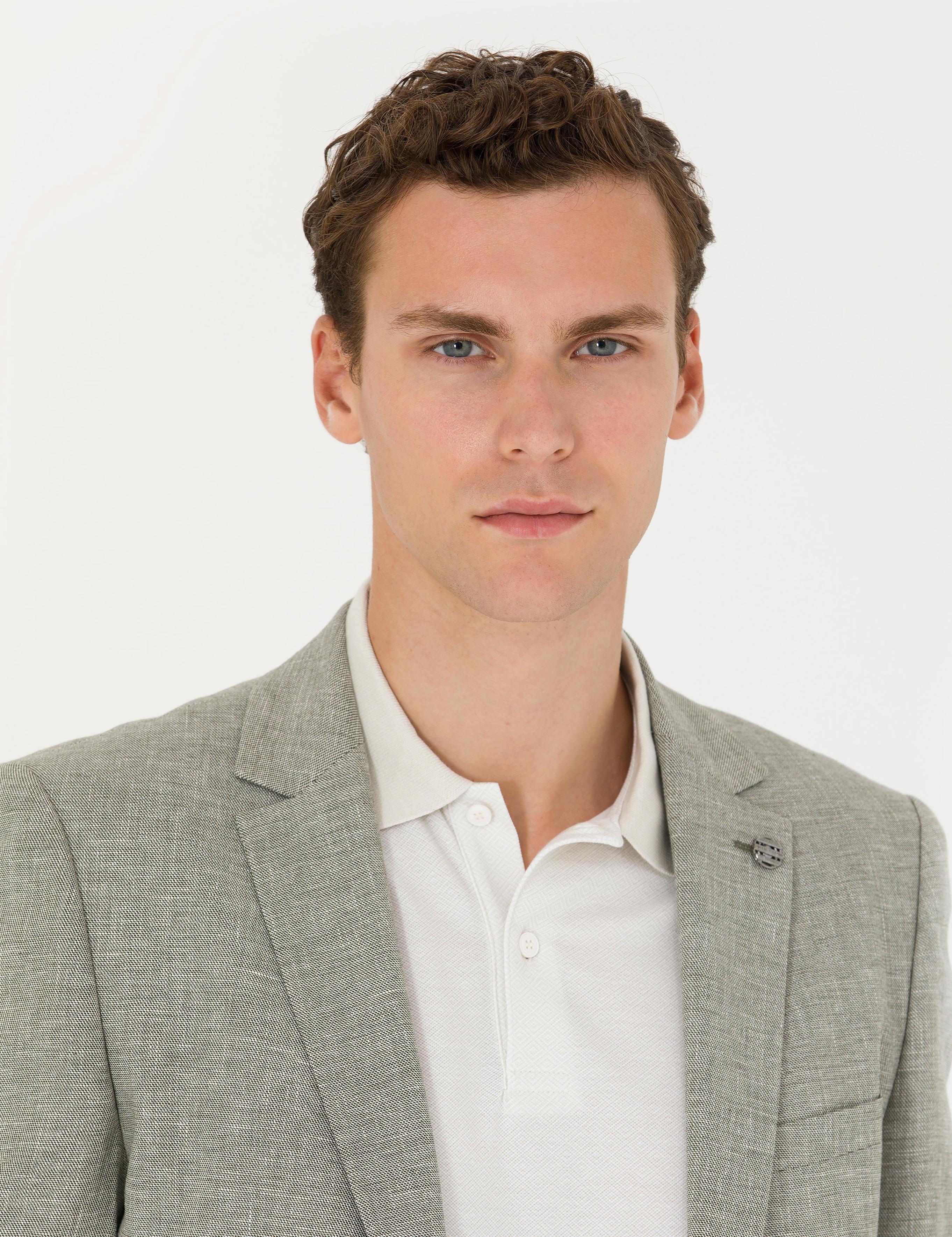 Haki Ex. Slim Fit Keten Karışımlı Blazer Ceket