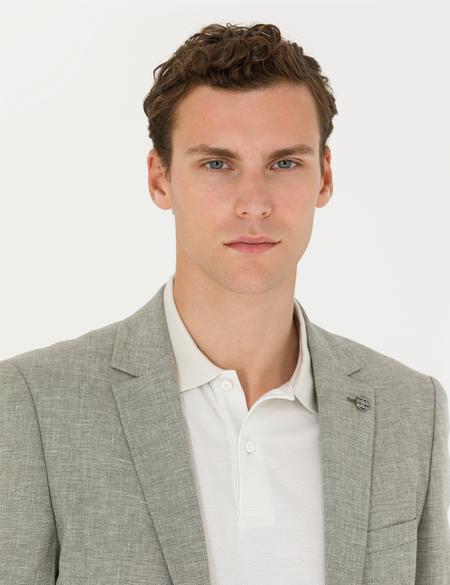 Haki Ex. Slim Fit Keten Karışımlı Blazer Ceket - 50277356044