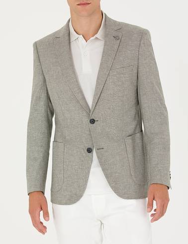 Haki Ex. Slim Fit Keten Karışımlı Blazer Ceket