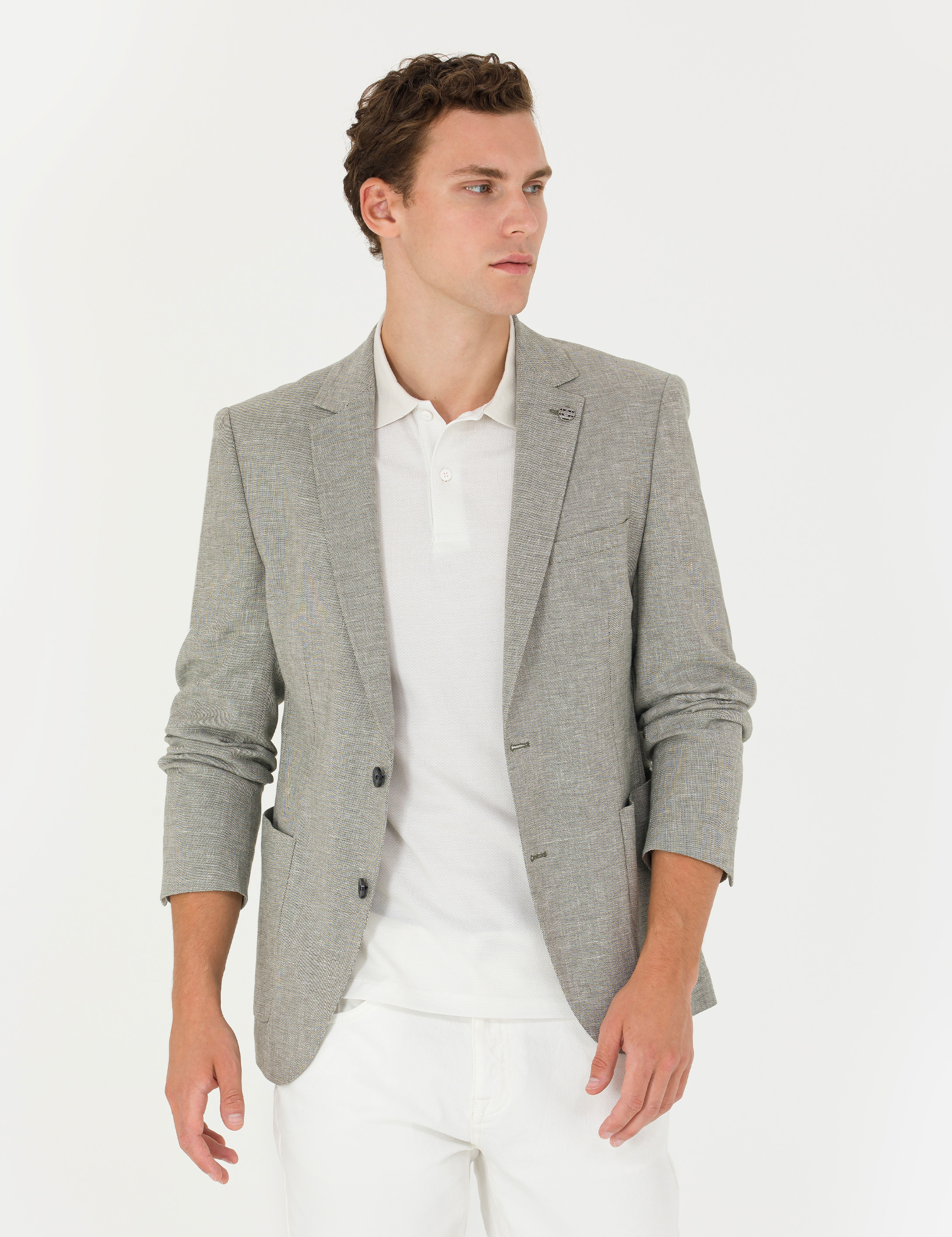 Haki Ex. Slim Fit Keten Karışımlı Blazer Ceket - Image 3