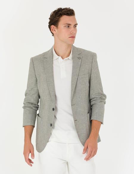 Haki Ex. Slim Fit Keten Karışımlı Blazer Ceket - 50277356044