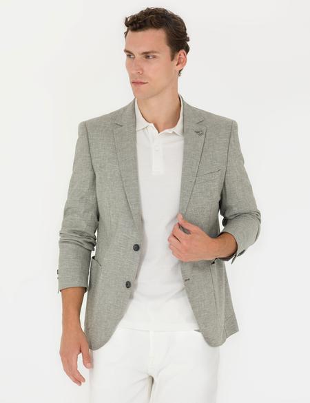 Haki Ex. Slim Fit Keten Karışımlı Blazer Ceket - 50277356044