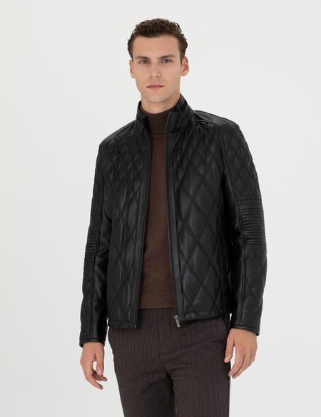 Siyah %100 Deri Ceket - 50285391001