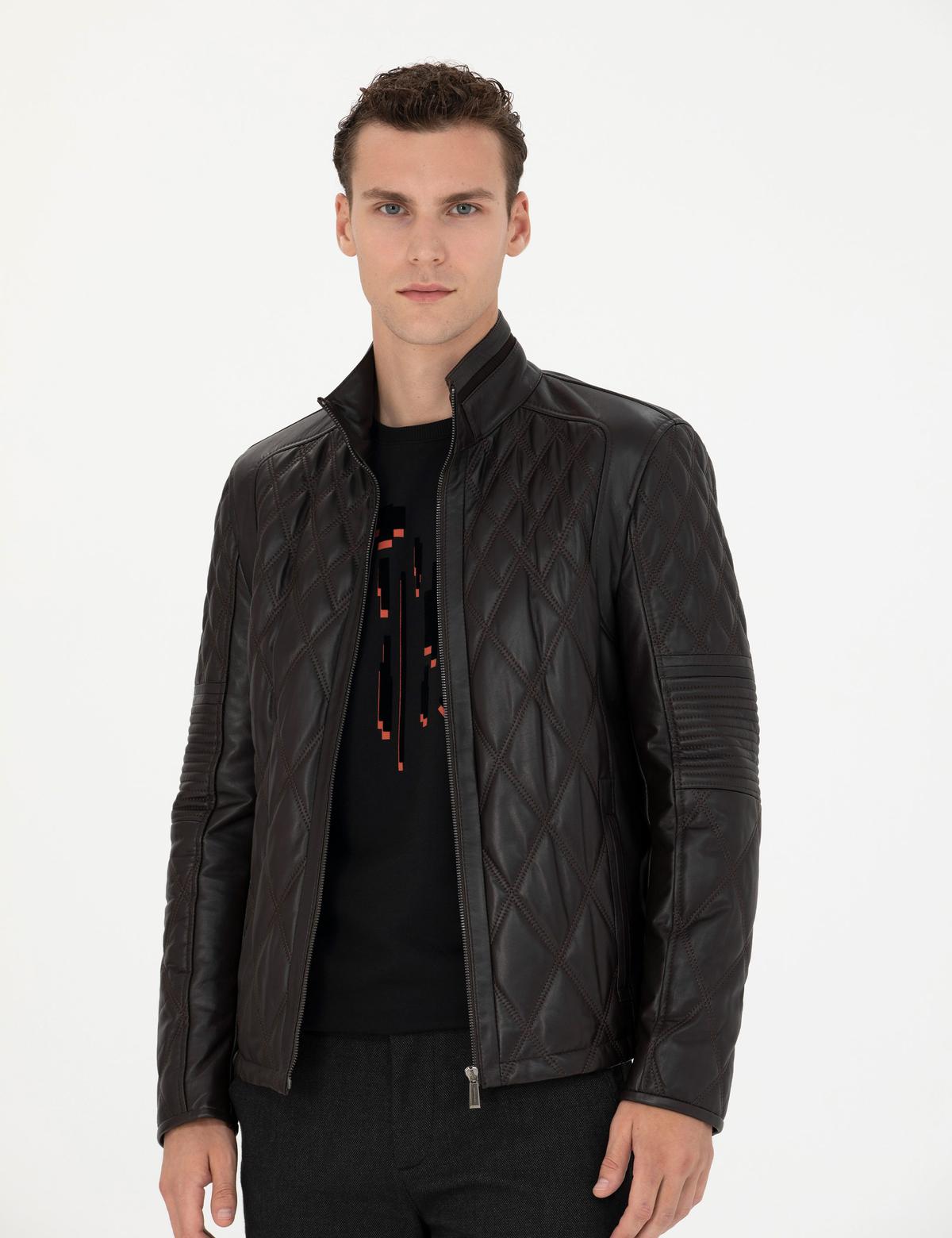 Kahverengi Deri Ceket - 50285391006