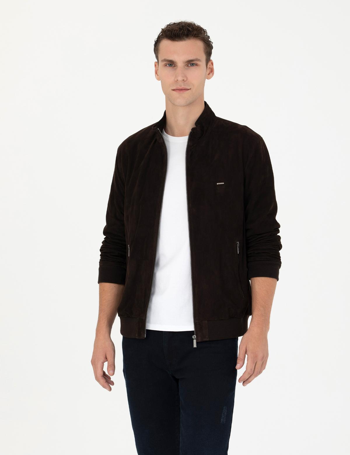 Kahverengi Deri Ceket - 50285598001