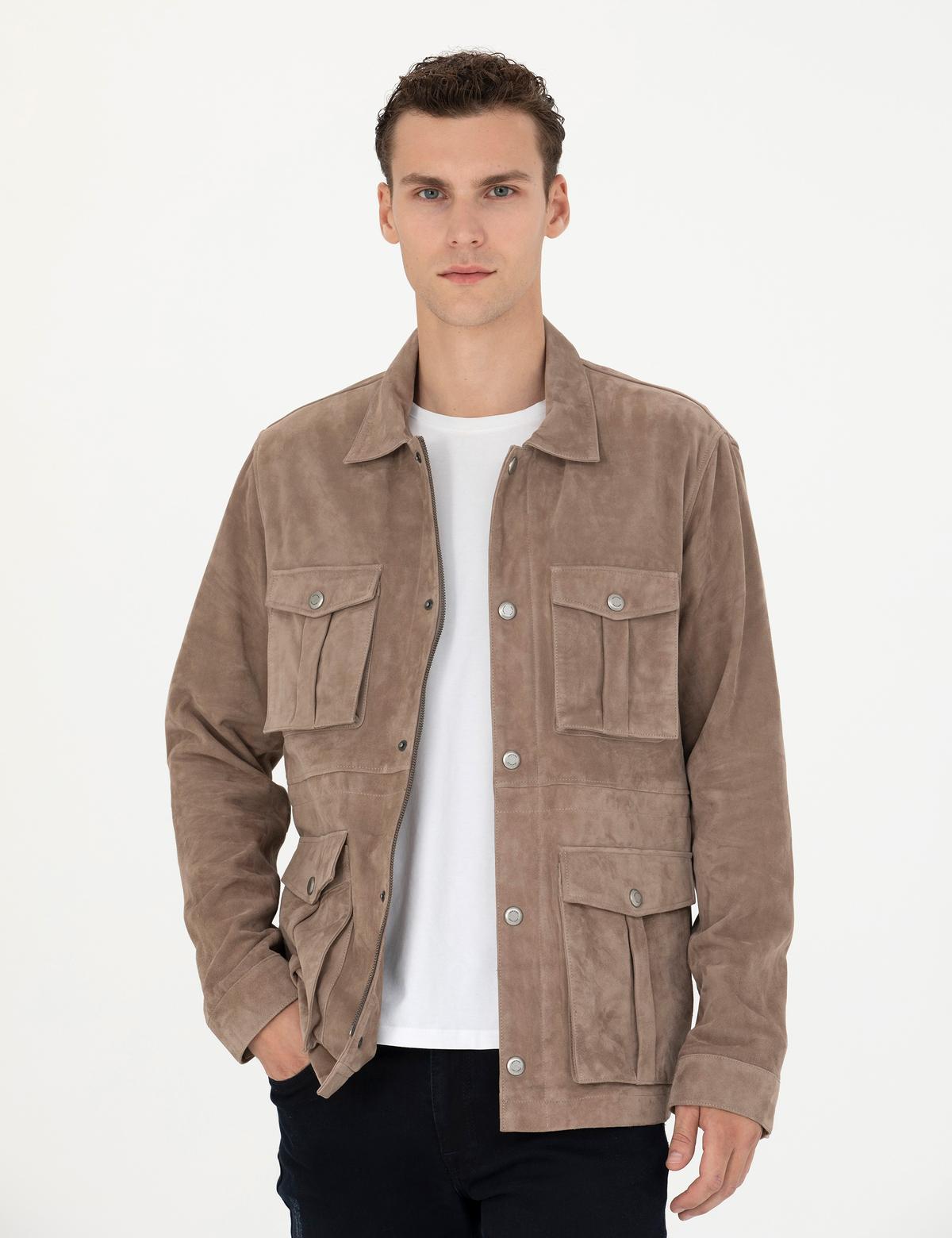 Bej Deri Ceket - 50285599004