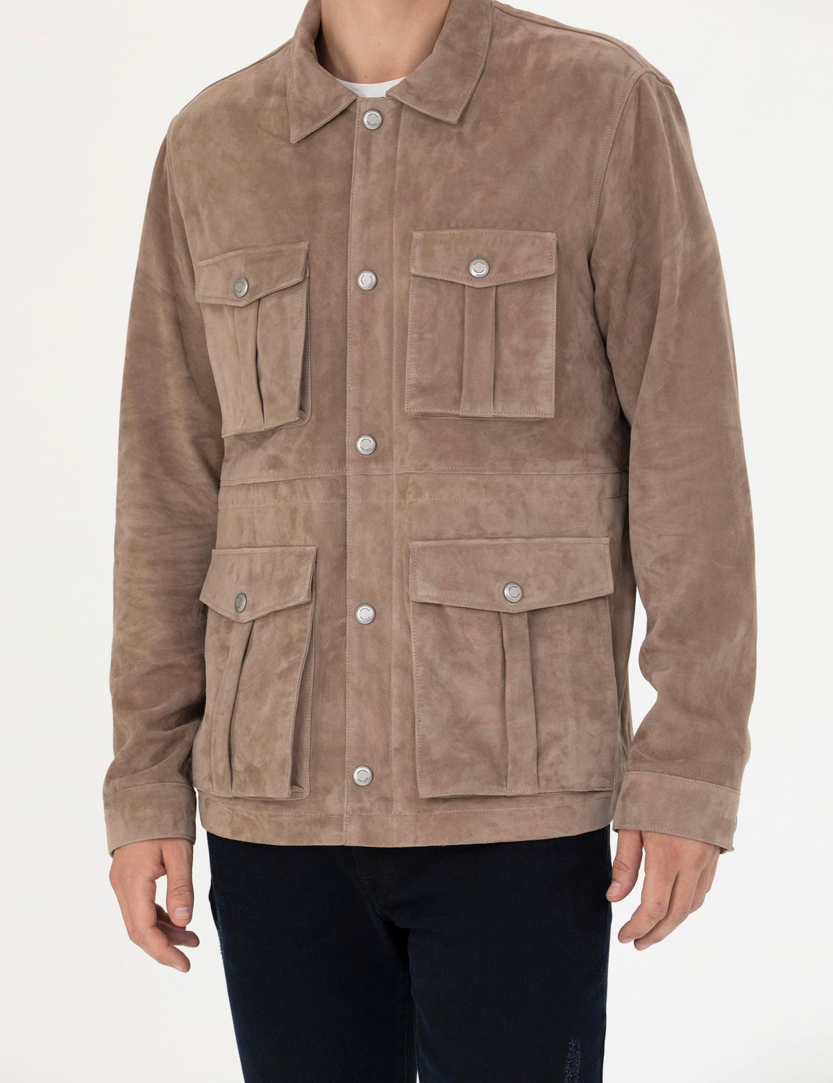 Bej Deri Ceket - 50285599004