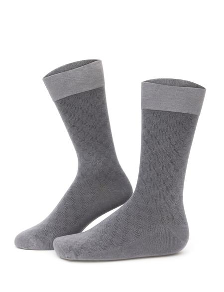 Erkek Bambu Karışımlı Gri Soket Desenli Çorap - 50280859002